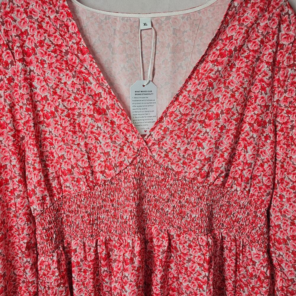 Women's Pink Floral Mini Dress with Smocked Waist - Picture 2 of 7